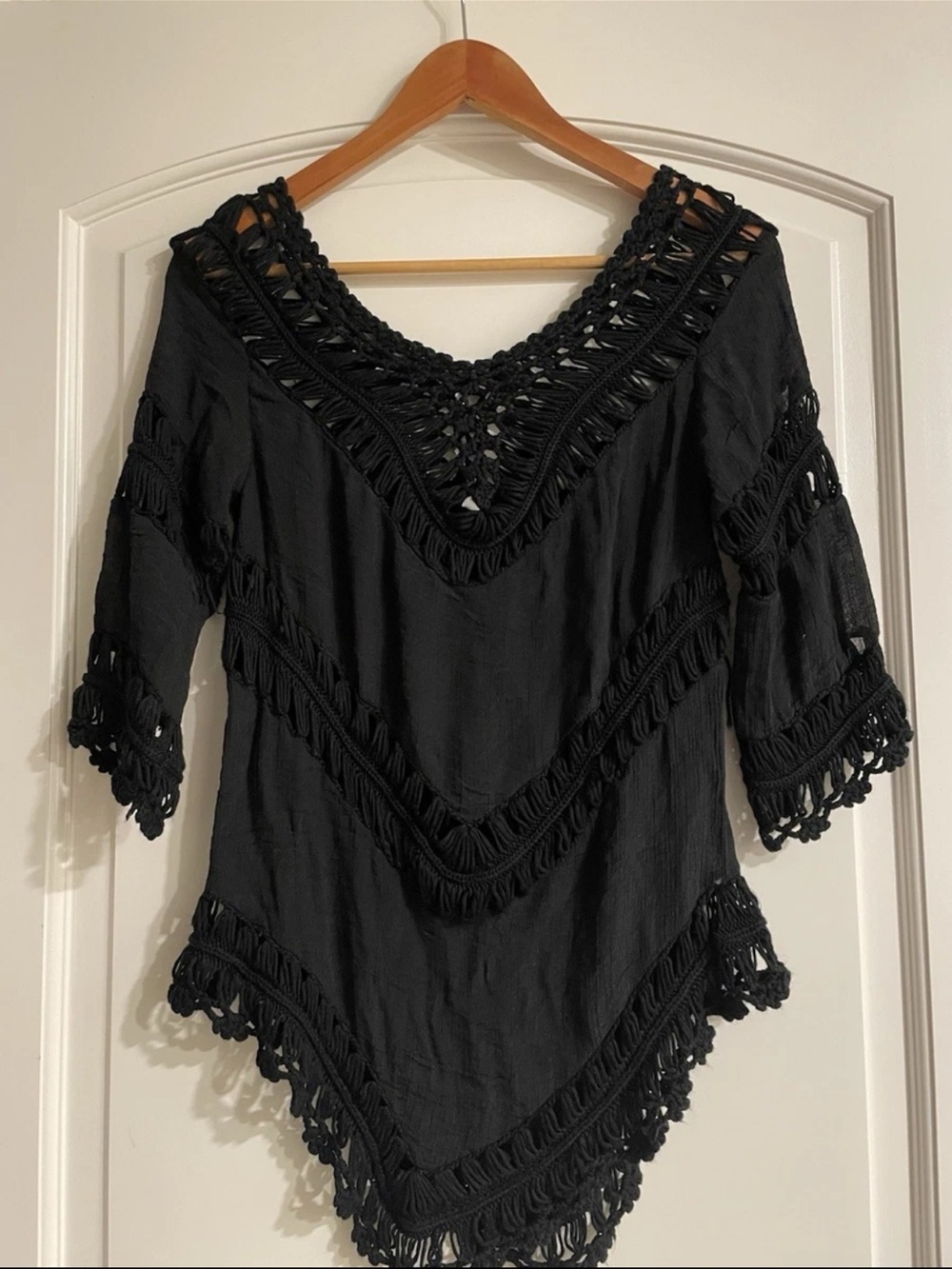 Black Crochet V-Neck Women’s Tunic Swim Top